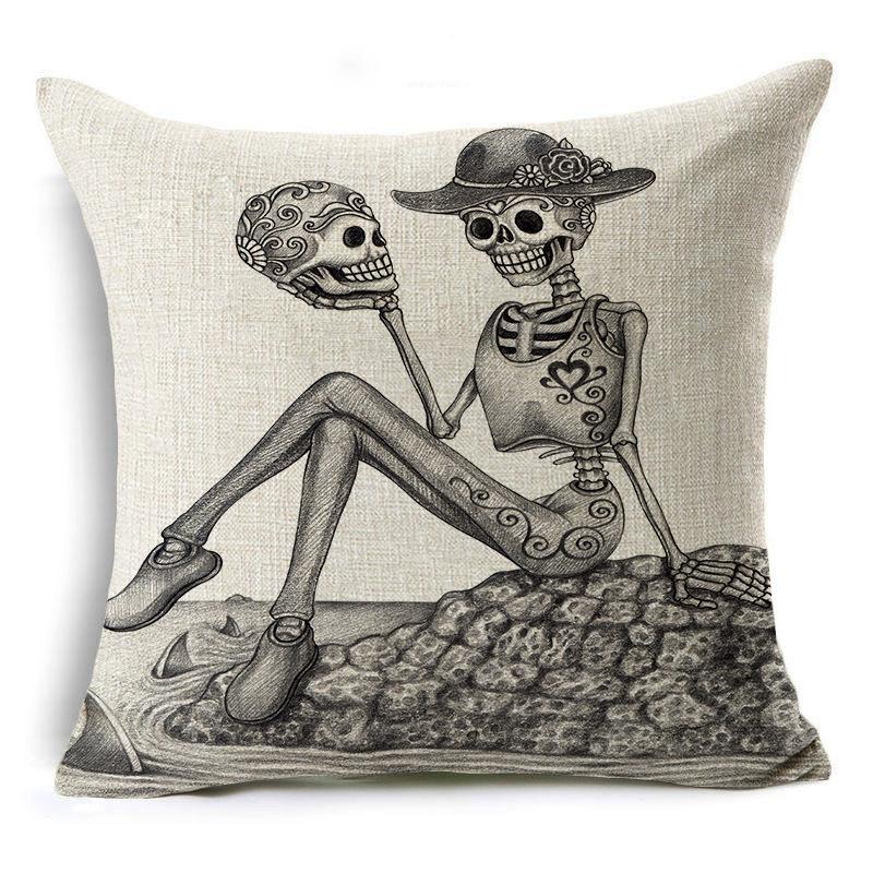 Halloween Skeleton Linen Pillow Cover Festive Home Decor Pillow Cushion Cover