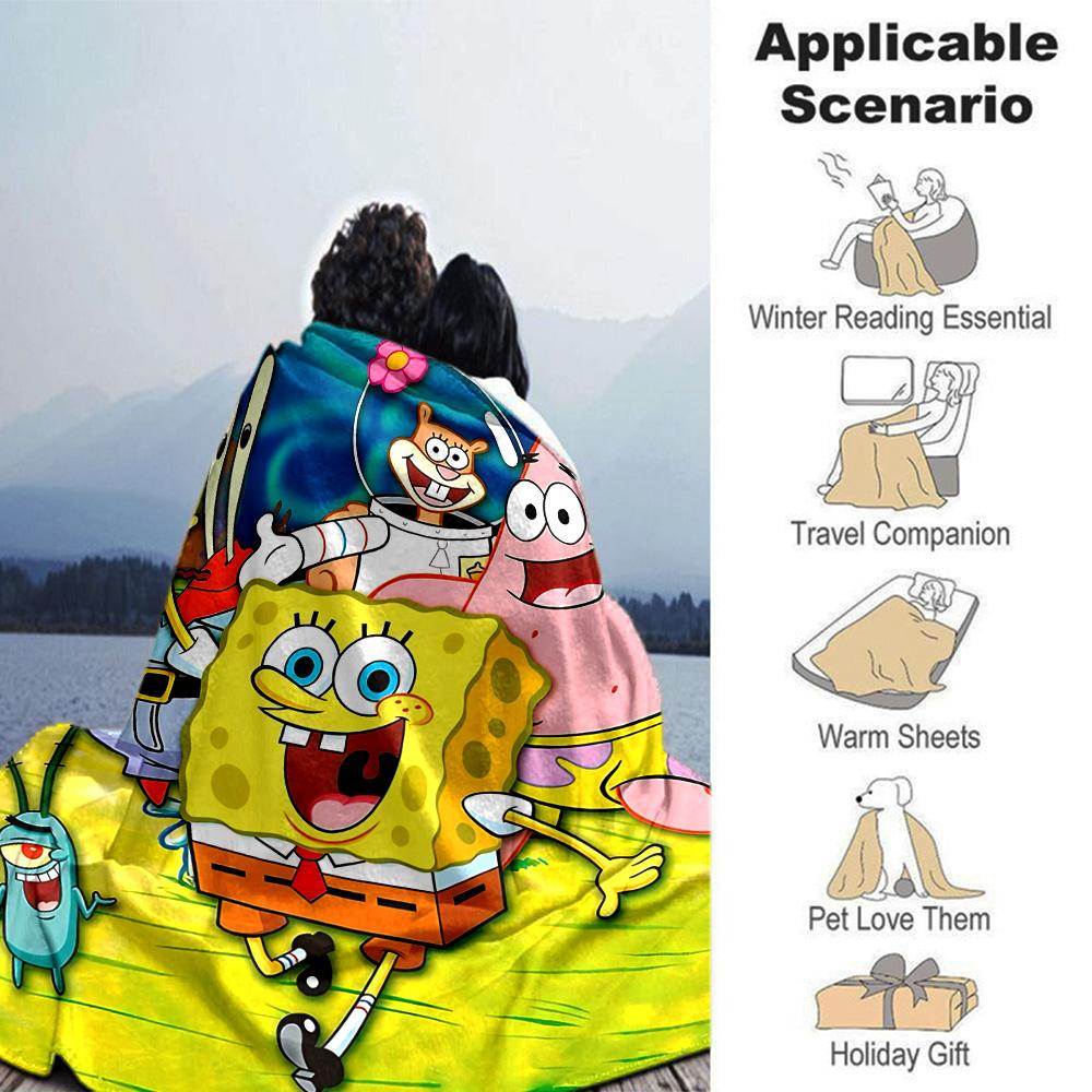 Spongebob Friends Adventure Flannel Blanket Super Soft Warm Cozy Blanket For Sofa Bed Office Travel Allseason Home Decor Gift