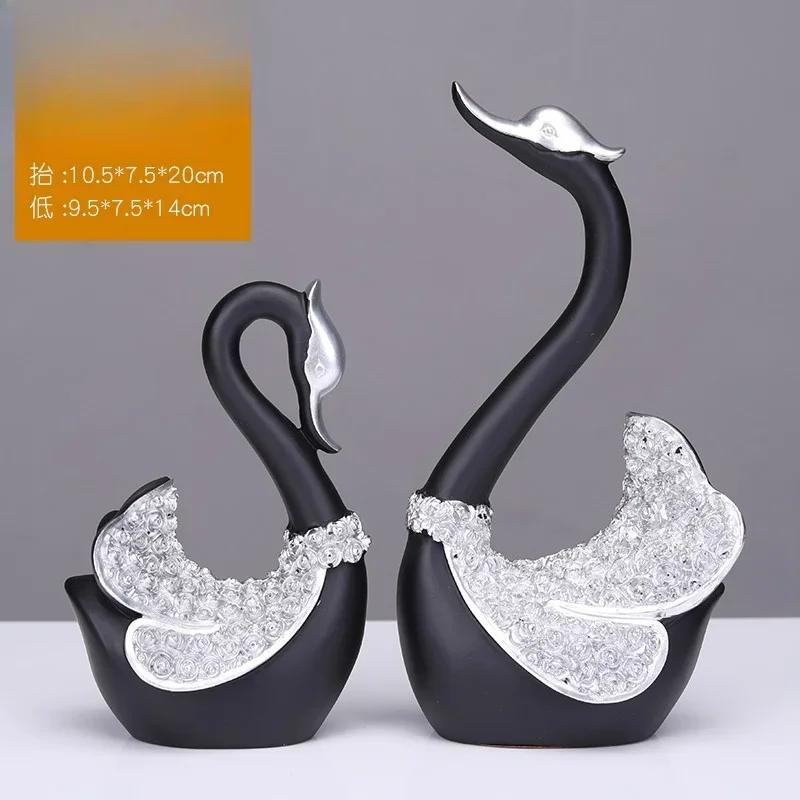 1 Set of Modern Nordic Resin Couple Swan Ornaments Home TV Wine Cabinet Living Room Decorations Commemorative Gifts