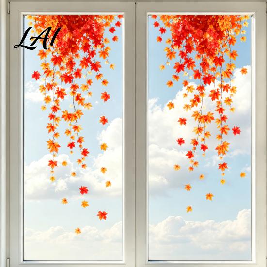 Non Adhesive Window Film 2Pcs Fall Clings Hanging Maple Leaf Decals Reusable Autumn Clings Leaves Static Stickers for Thanksgiving Party Supplies
