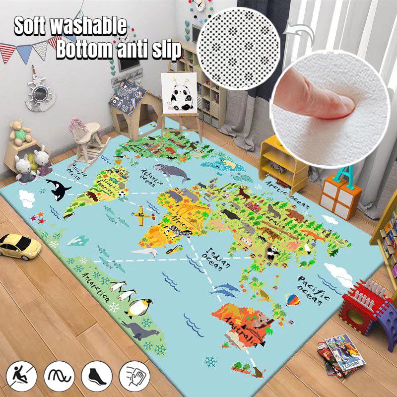 Children's Navigation Map Pattern Carpet Baby Game Crawling Rugs for Living Room Children's Room Decorative Anti Slip Floor Mats