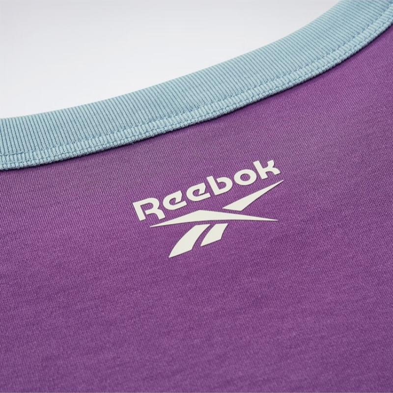 Reebok Color Block Knitted Round Neck Short Sleeve T-Shirt Women tops Purple White 24SRC406WGP2