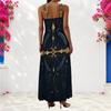 Women Plus Size Scoop Neck Strappy Sleeveless Red Blue White Galaxy Star Printed A Line Long Dress