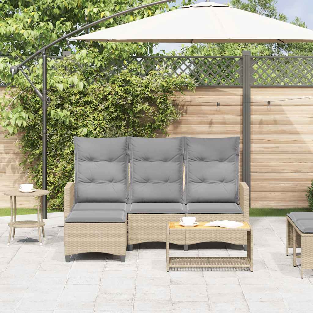 Garden Sofa with Reclining Function L Shaped Beige Poly Rattan