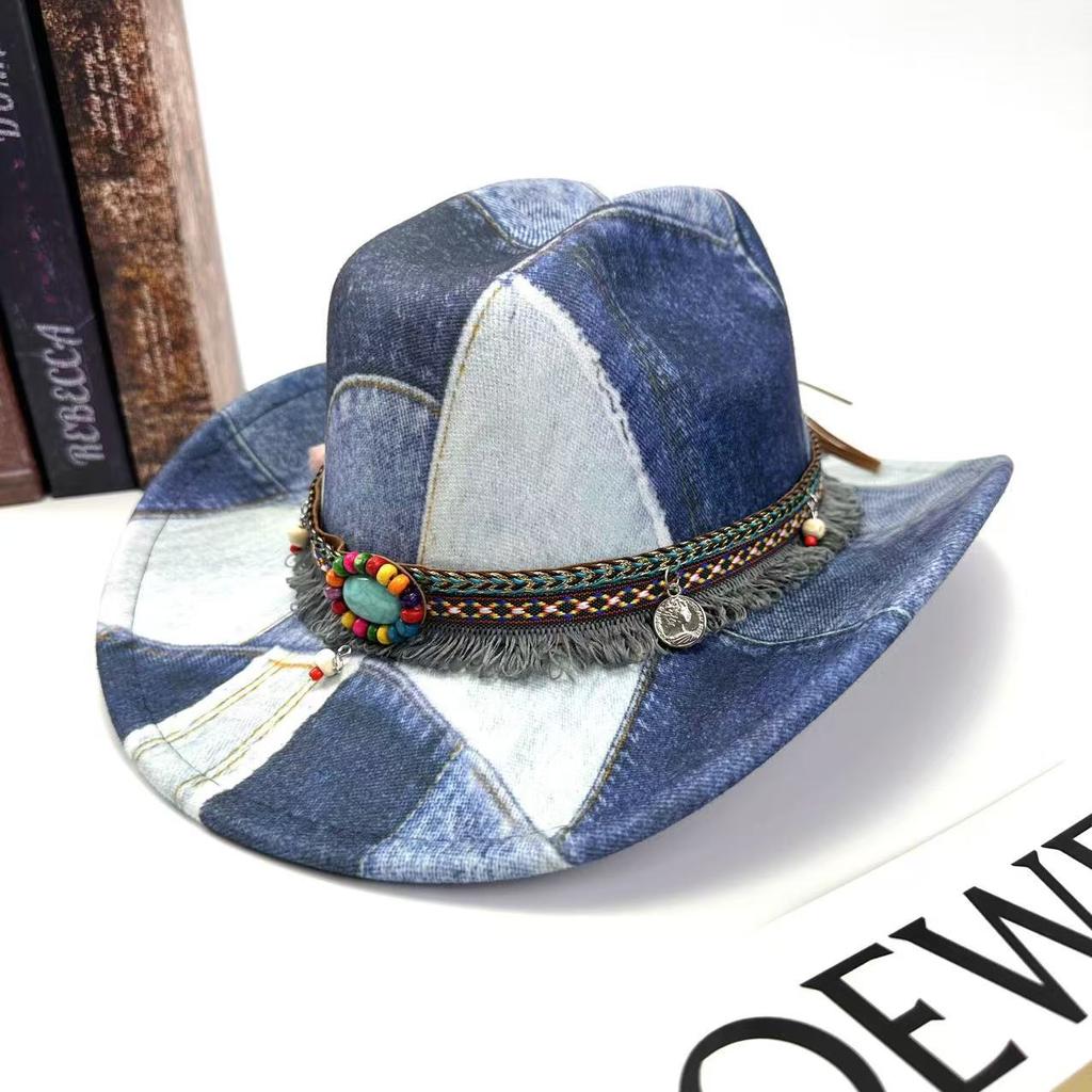 Mountaineering Top Hat Western Cowboy Hat Retro Retro Color Matching One-Word Jazz Hat