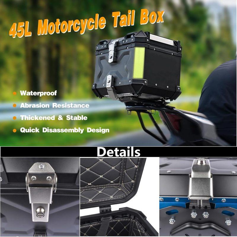 45L Universal Black Rear Luggage Case Waterproof Helmet Box Motorcycle Tail Storage Box Aluminum Alloy Motorbike Trunk Tail Box
