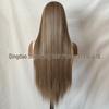 European & American Women's Front Lace Wig, Long Hair, Brown with Golden Highlights, COS, High-Temp Fiber, Matte Finish.
