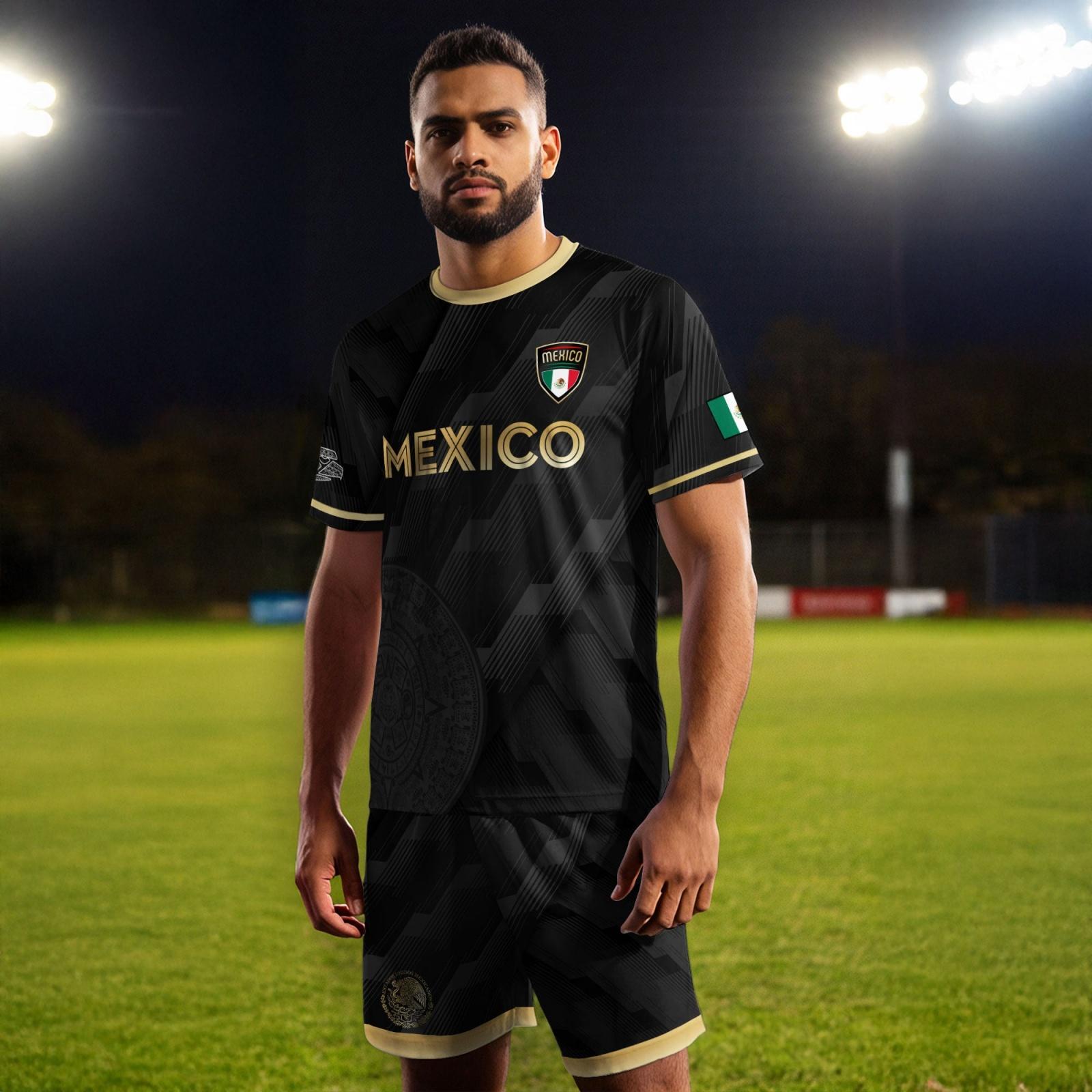 Men s Neck Short Sleeve Printed Soccer Set with Shorts XL