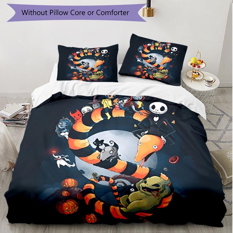 3pcs Duvet Cover Set (1*Duvet Cover + 2*Pillowcase, Without Core), The Nightmare Before Christmas Print Soft All‑Season Bedding Set, Home Bedroom Deco