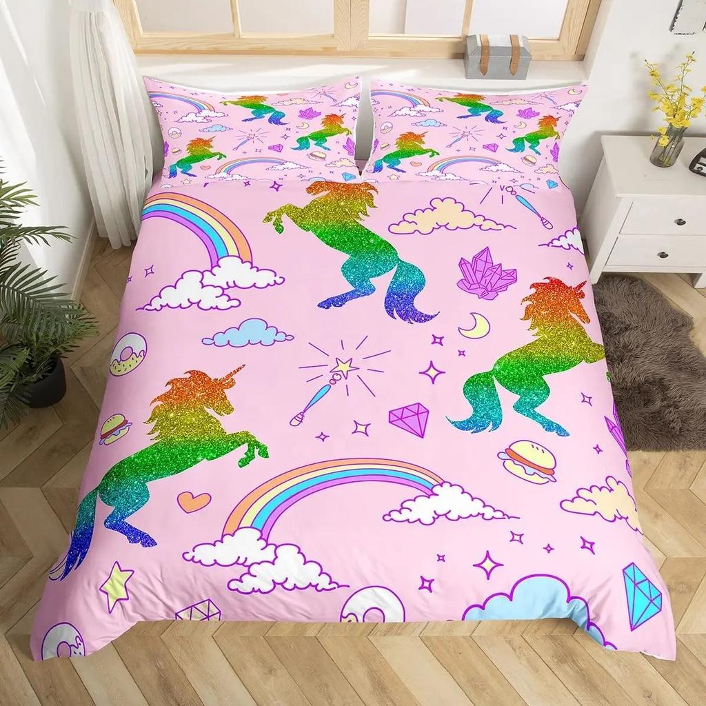 Unicorn Cute Bedding Set Single Twin Full Queen King Size Polyester Bedroom Duvet Cover Aldult Kids Comforter Quilt Cover Set