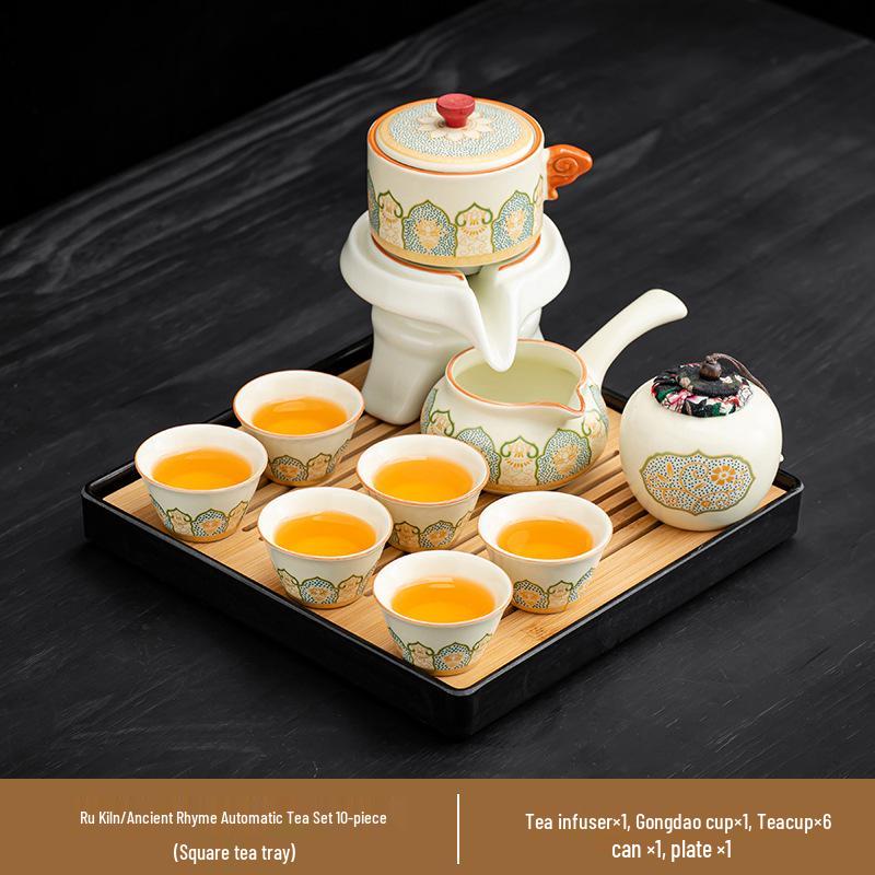 High-End 2025 Automatisches Kung Fu Tee-Set: Ru-Brennofen Teekanne & Teetassen - Luxuriöser Keramik Fauler Teebereiter