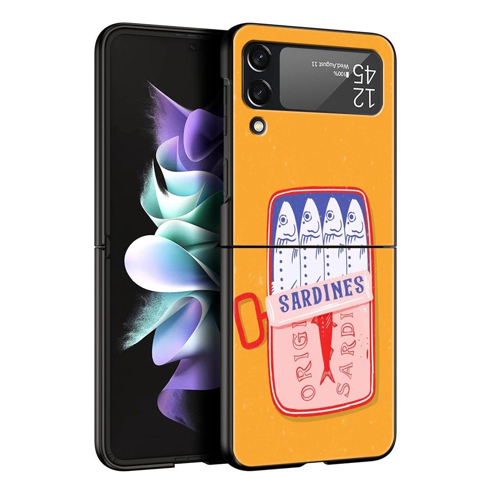 Case for Samsung Galaxy Z Flip 3 4 5 6 7 Folding Black Shell For Samsung Z Flip4 Flip5 PC Hard Cover Sardines aquatic product