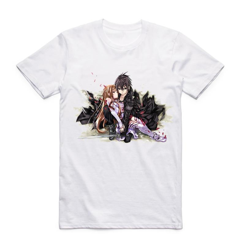 2019Fashion Men Sword Art Online Anime T-shirt O-Neck Short Sleeve Summer Asuna Kirito Kirigaya Kazuto SAO Top Tee Funny T Shirt