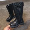 Girls High Top Winter Boots Bow Detail Slip Resistant Rubber Sole Zipper Closure Warm Fabric Lining