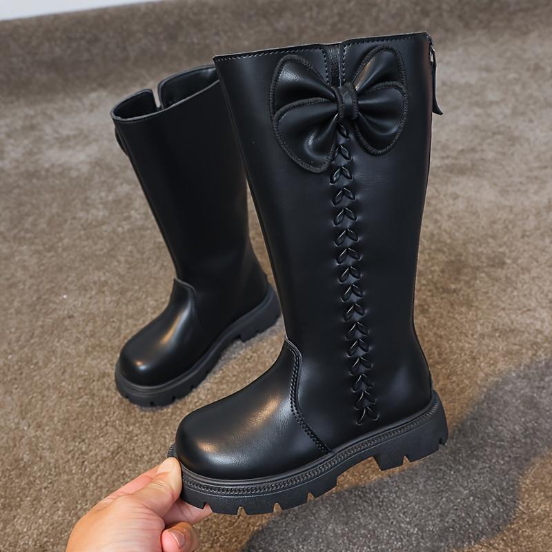 Girls High Top Winter Boots Bow Detail Slip Resistant Rubber Sole Zipper Closure Warm Fabric Lining