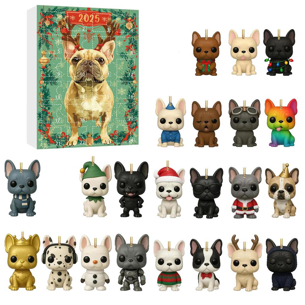 2D Plane Box With 24 Double-sided Printed PendantsChristmas Pet Dog Advent Calendar BlindBox Christmas Tree Decoration Acrylic Pendant