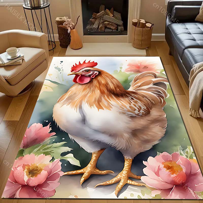 Beautiful Big Cock Flowers Print Carpet for Living Room Bedroom Sofa Doormat Decor Area Rugged Non-slip Floor Mat Large Size