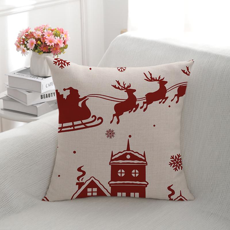 

Рождественская наволочка из льна с двусторонним принтом и украшением в виде снежинок, наволочка для диванной подушки, домашняя наволочка 45 * 45-Linen single-sided (pillowcase)