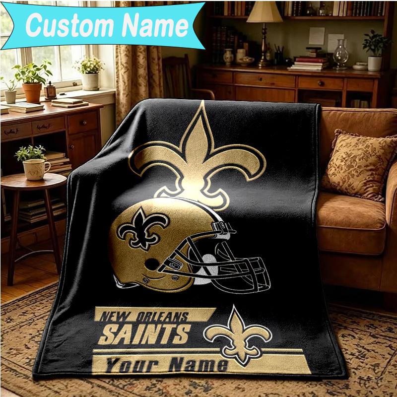 1PC Custom Name Blanket Orleans Saints Logo Flannel blankets Patterns Throw Blanket All-Season Soft Gift for Couch, Bed, Camping, Birthday gifts