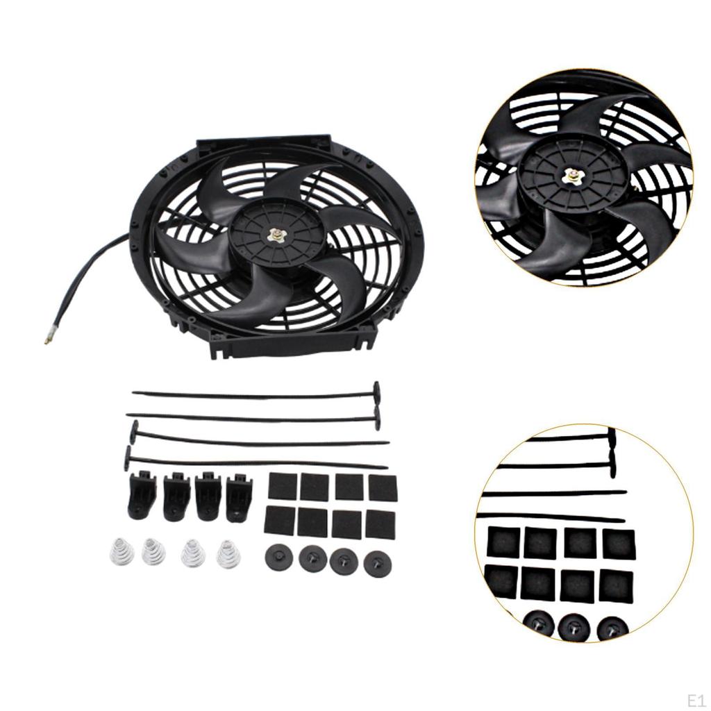 Radiator Cooling Fan 6 Blade Accessories with Mounting Kit Black Spare Parts Push or Pull Type