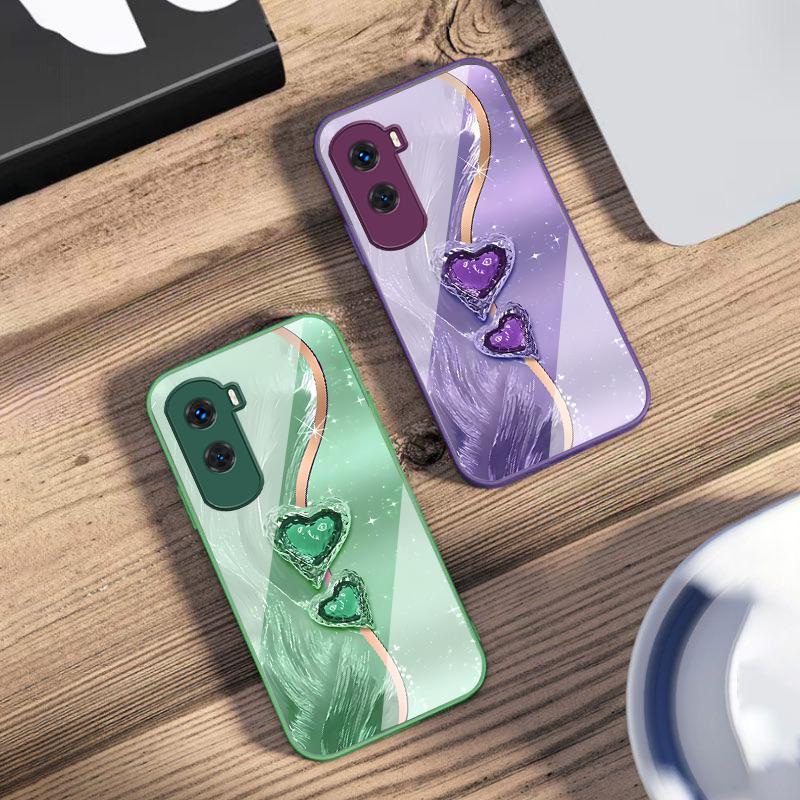 Bernstein Doppeltes Liebes-Für Honor 200 90 8X 9X Pro Lite P50 P40 Nova 10 11i P60 Magic4 6 Mate 20 50 Gehärtetes Glas Handyhülle