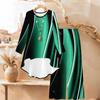 Ombre Print Two Piece Outfit Women Long Sleeve Irregular Hem Tunic Top Wide Leg Pants Casual Matching Set