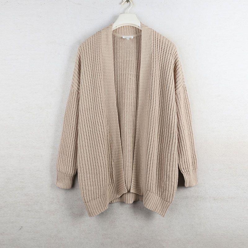 

Spring New Arrival Export European and American plus Size Women s Clothes Pure Cotton Cable Stitch Long Sleeve Sweater Coat Knitting Thick Cardigan Apricot L: Bust size 154