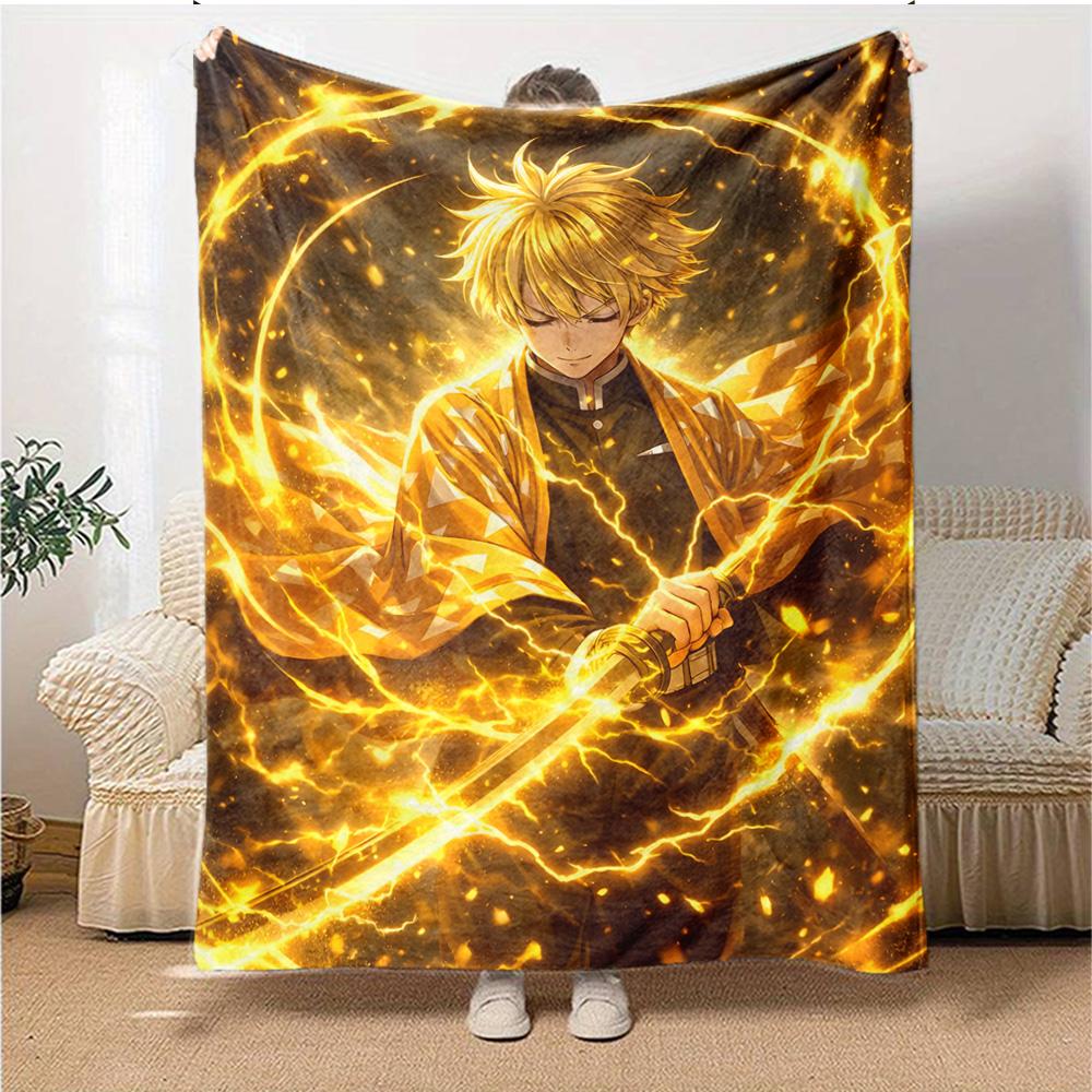 1pc Agatsuma Zenitsu Blanket, Gift, for Men and Women, Soft Blanket, Good for Sofa Bed Couch Travel, Lightweight Flannel Blanket