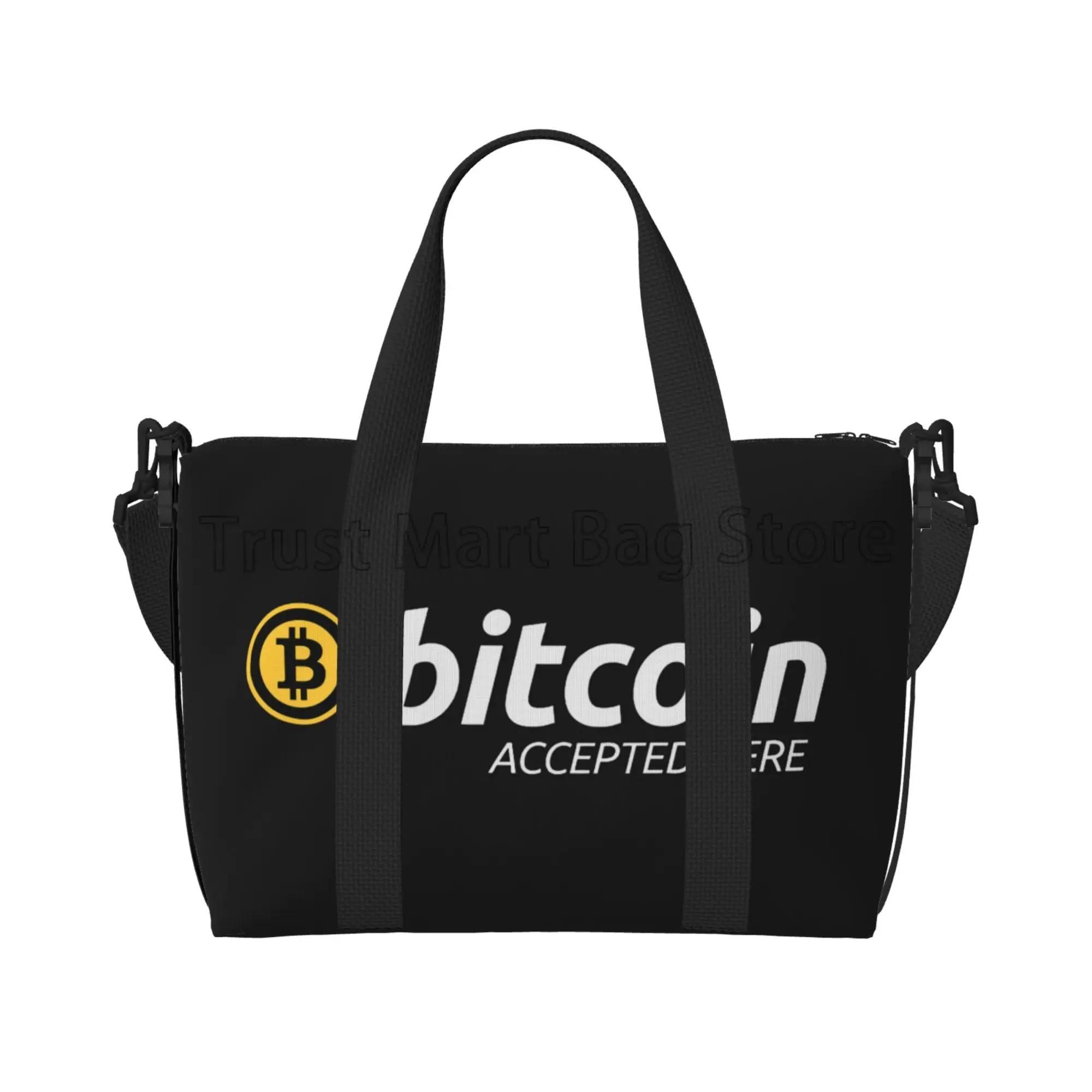 

Bitcoin Logo Pattern Travel Duffel Bag for Men Women Weekender Overnight Bags Portable Workout Bag Handbags for Sports Gym Yoga