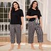 Plus Size Pajamas for Women 2 Piece Sleepwear Set Comfy V Neck Short Sleeve Shirt and Drawstring Long Pants Lounge Wear Home Sleeping Suites
