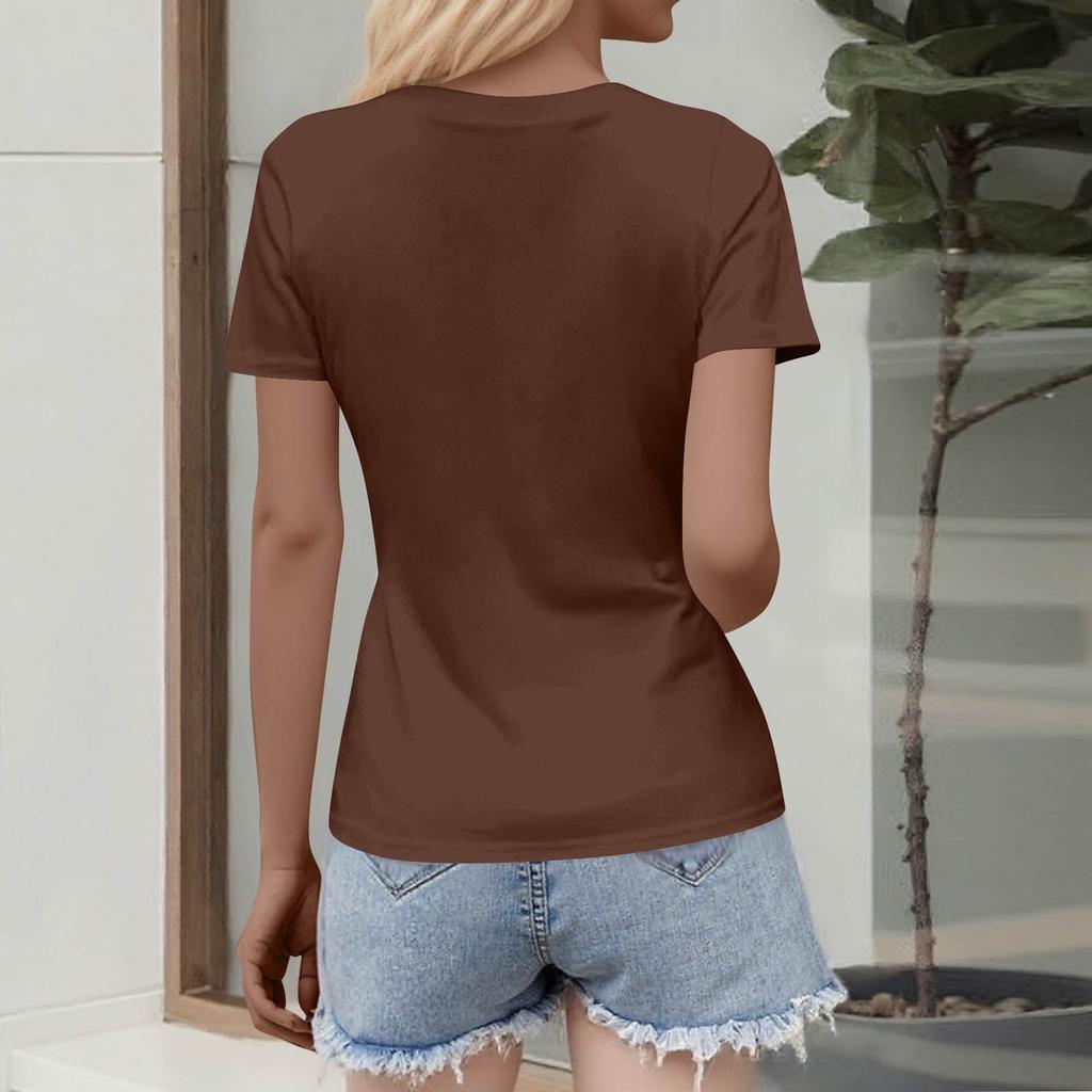 Ladies Slim Bottom T-shirt Fashion Casual Colour Round Neck Pullover Short Sleeve Top