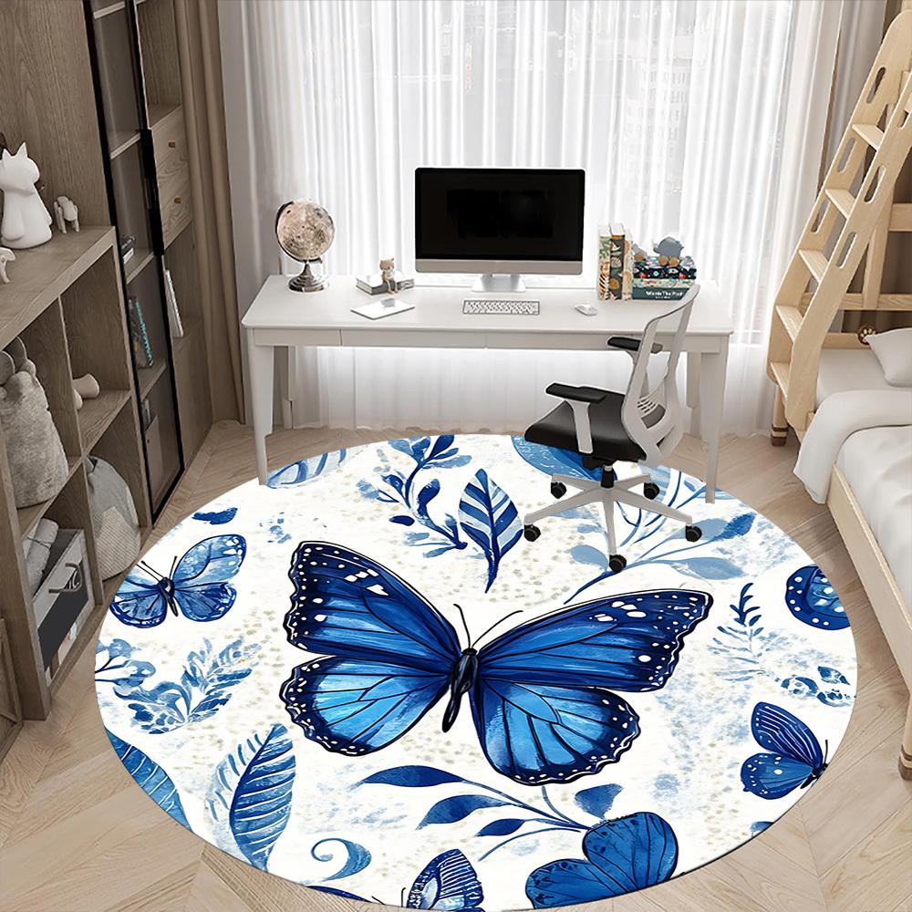 1pc Butterfly Floral Office Round Area Rug, Indoor Mat Suitable For Office, Under Office Chairs Bedroom Living Room Home Decor, Room Deco 073