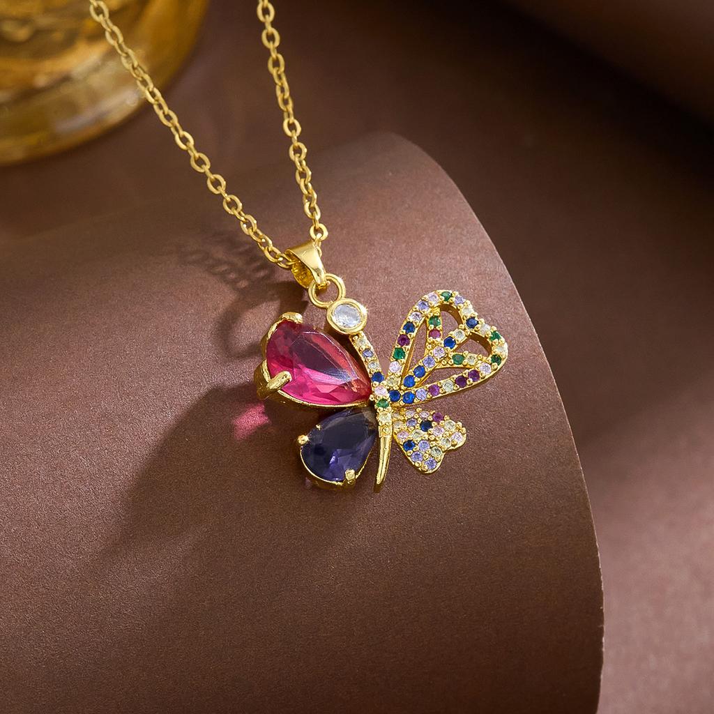 Personalized Hip-hop Fashion Design Sense Colored Zircon Butterfly Necklace Female Niche Cold Fashion High Sense Necklace Female