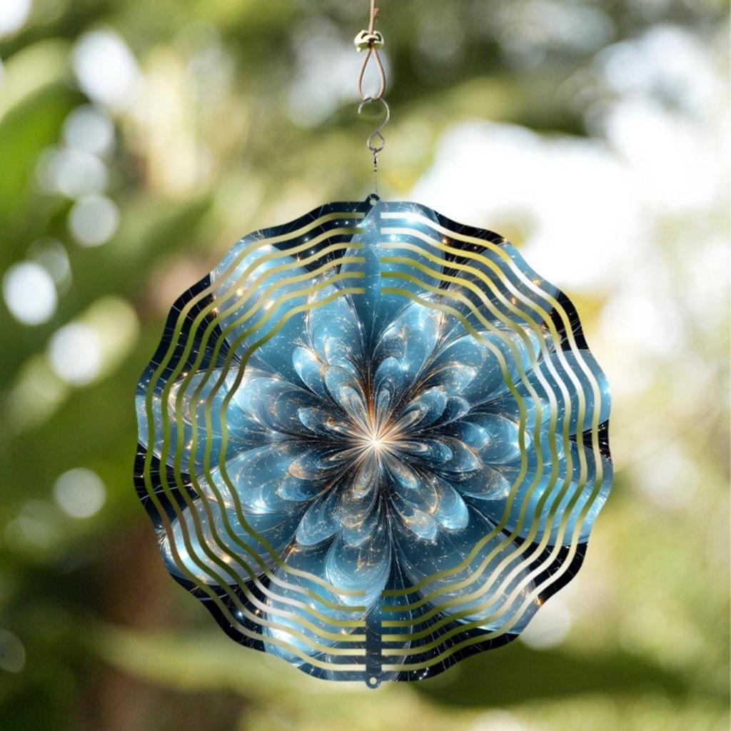 10-Inch Hanging Wind Spinner with Enchanting Flower Design – Vibrant Blue & Turquoise Art Wind Chime with 360° Hook