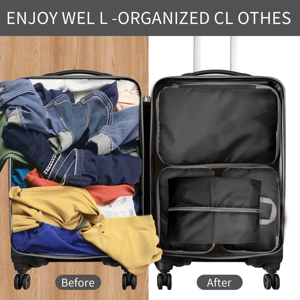 5/8pc Set Compression Packing Cube Extensible Waterproof Organizer Bags for Travel Suitcase Clothing Luggage Sorting W/ Shoe Bag