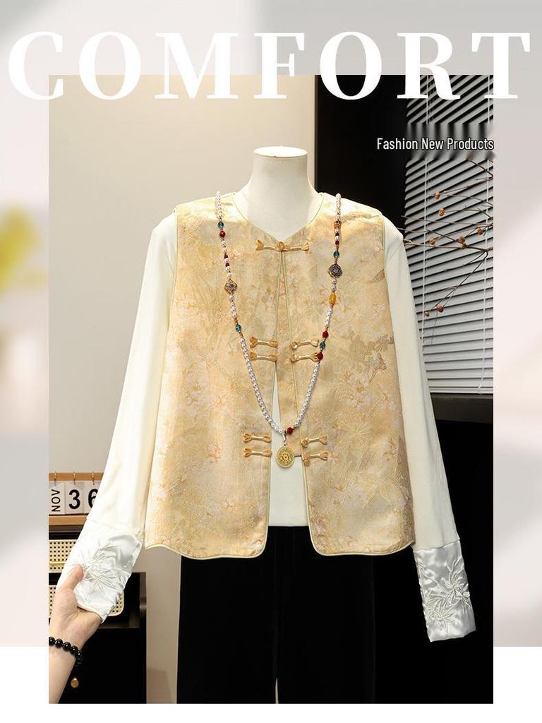 Dignified and Elegant 50s-style Sleeveless Vest for Middle-Aged Women - Spring/Autumn Fashion