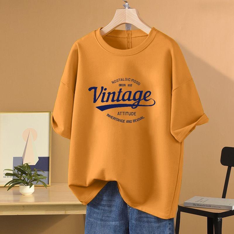 

Pure Cotton Short-sleeved T-shirt for Women American Retro Bottoming Shirt Versatile Casual Top S