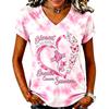 Women's Fashion Casual Short Sleeve V-Neck T-Shirt with Breast Awareness Print for Daily Wear