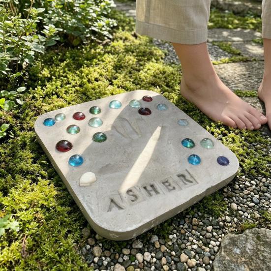 Yousheng Large DIY Stepping Stone Kit, Square Handprint Stepping Stone, Mother's Day Keepsake Craft, Indoor Outdoor Garden Stone with 26 Letter Stamps