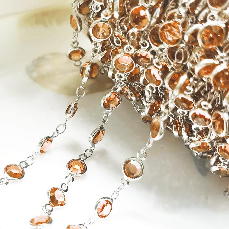 1meter 6mm Colorful Crystal Beads Beaded Chain Glass Bead KC Gold Necklace Chain Accessories for Jewelry Making Crafts DIY