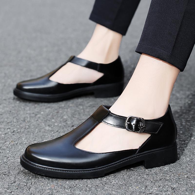 Fashion Plus Size 39-48 Men's Genuine Leather T-strap Mary Jane Flats High Quality Round Toe Soft Comfortable Daily Shoes for Woman