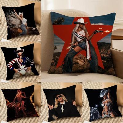 Singer B-Beyonce Cowboy Cushion Cover Soft Plush Double-Sided Printed Sofa Pillow Cushion Cover | Cozy All-Season Decor Gift