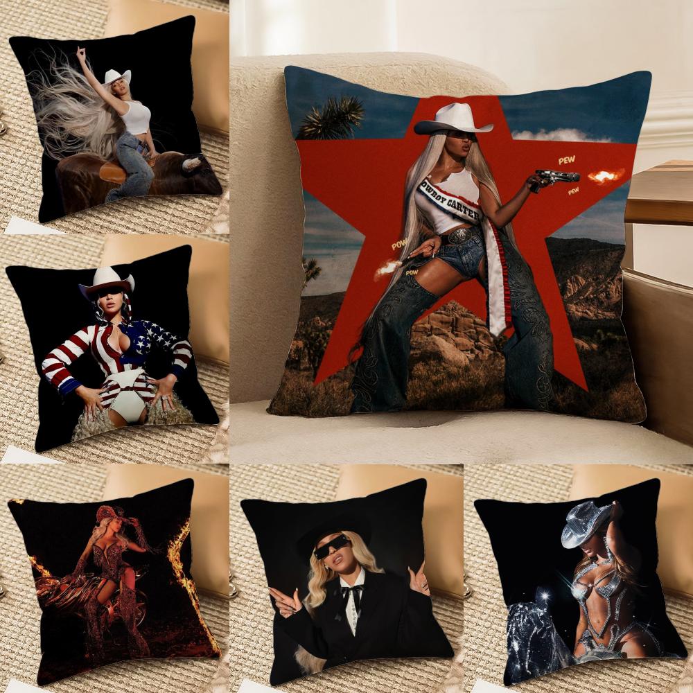 Singer B-Beyonce Cowboy Cushion Cover Soft Plush Double-Sided Printed Sofa Pillow Cushion Cover | Cozy All-Season Decor Gift