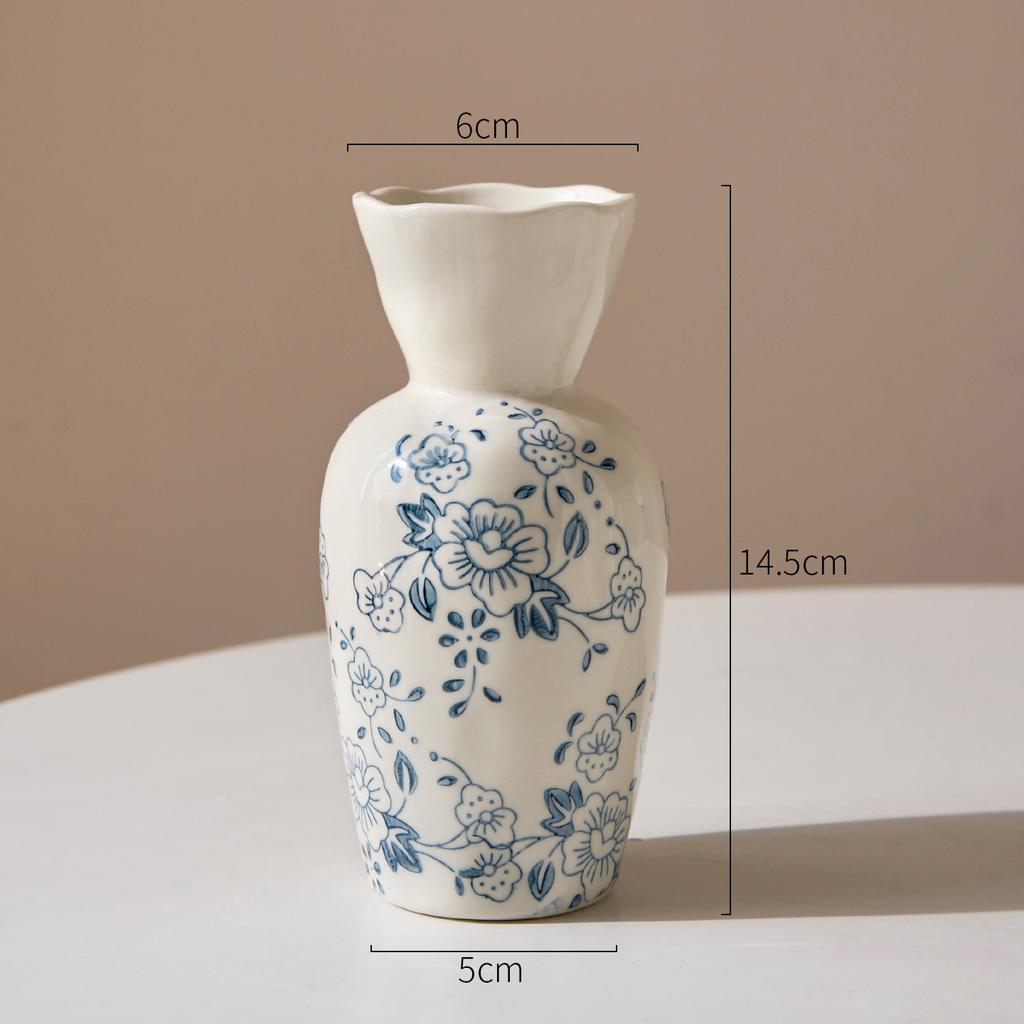 Vintage Crackle Glaze Ceramic Vase Floral Pattern Pot for Hydroponics Cut Flowers Garden Home Decor Rustic Festival Gifts