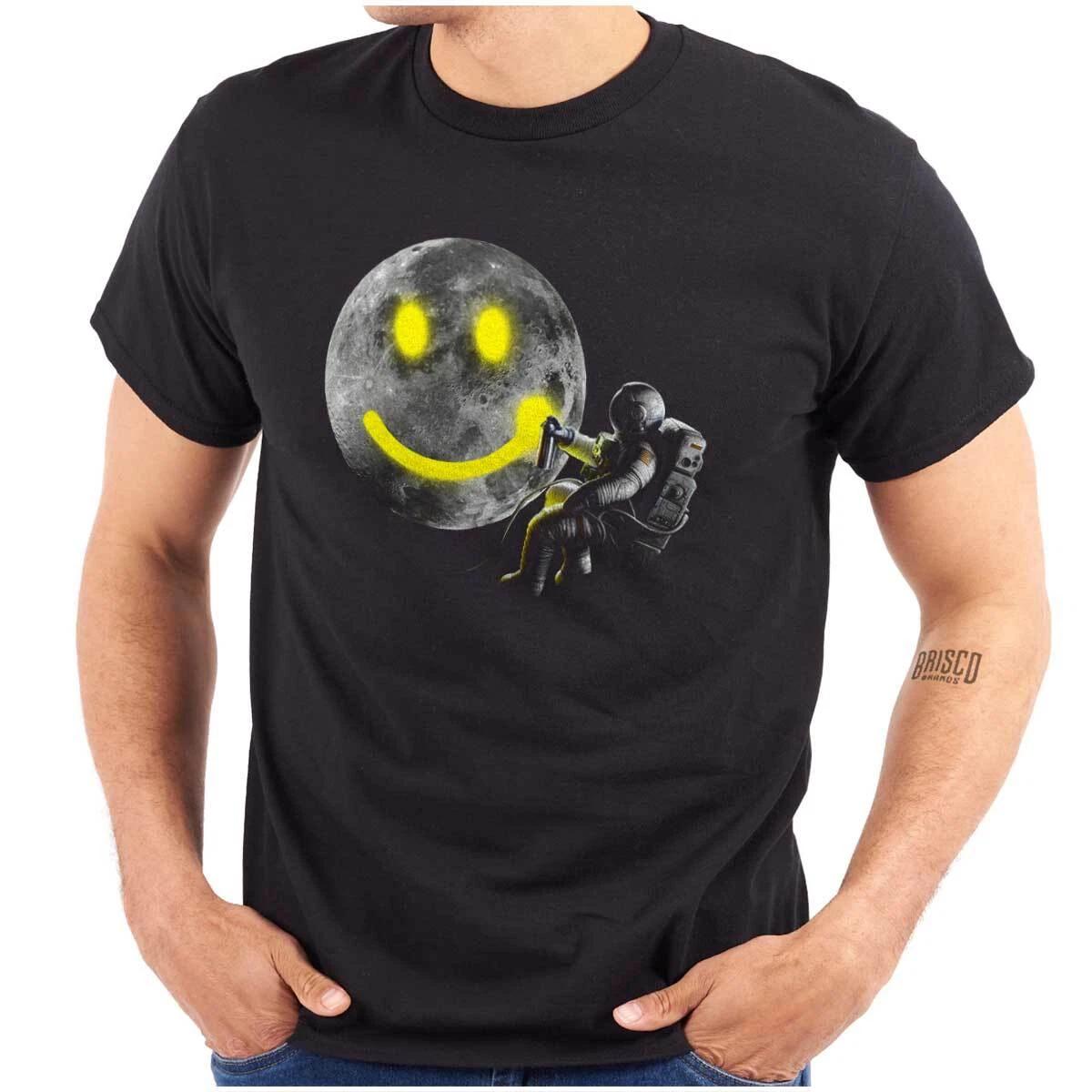 Space Astronaut Moon Happy Face Graffiti Womens or Mens Crewneck T Shirt Tee XS