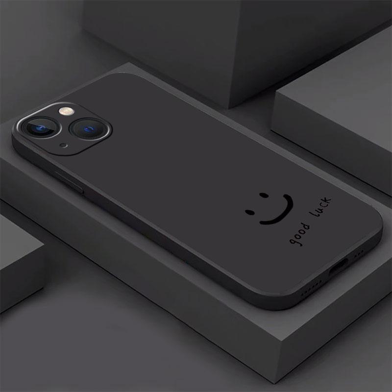 Case For Apple iPhone 14 13 11 12 Pro 7 XR X XS Max 8 Plus 6 6S SE 2022 13Pro Black Soft Phone Funda Smiley Face Stripes