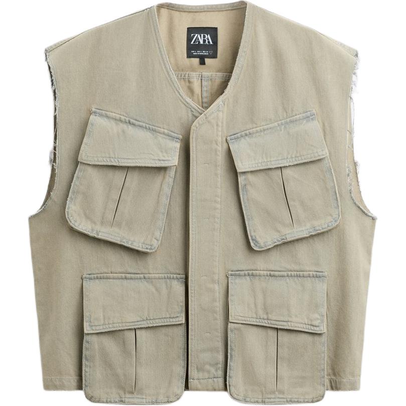 

Zara Round Neck Sleeveless Denim Versatile Vest Men tops Green 1538443-506 M