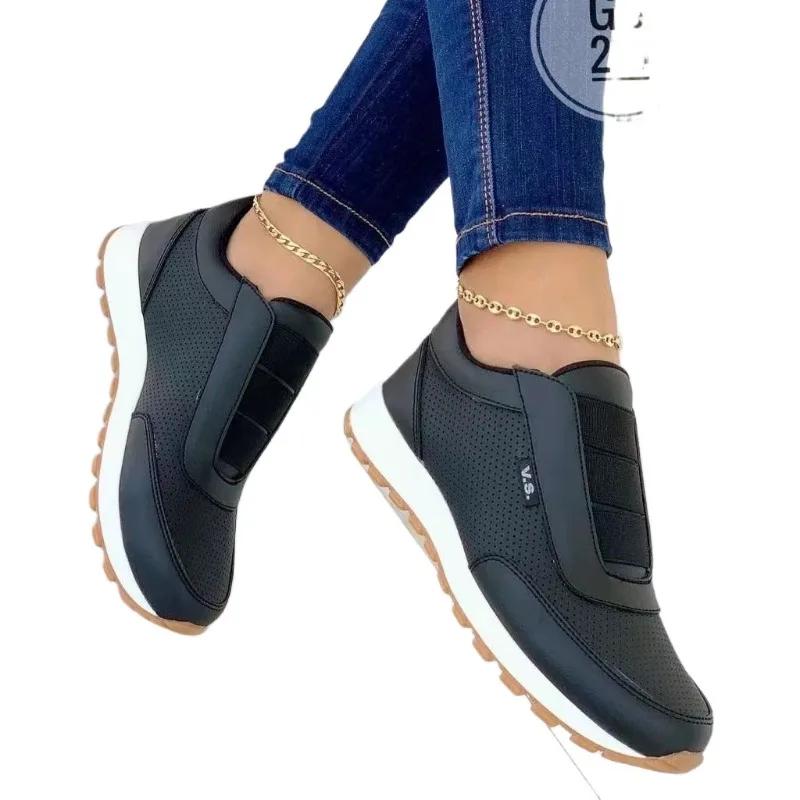 Mode 2024 Chaussures de Marque Femme Slip-on Chaussures Vulcanisées pour Femmes Extérieur Baskets pour Femmes Bout Rond Talon Bas Grande Taille Chaussures Décontractées pour Femmes