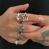 Salircon 5Pcs/set Goth Ancient Silver Color Open Rings Men  Trend Vintage Metal Pentagram Hollow Stars Shape Rings Jewelry