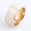 9mm Gold Color Clay Three Row Crystal Stainless Steel Wedding Rings for Men Women